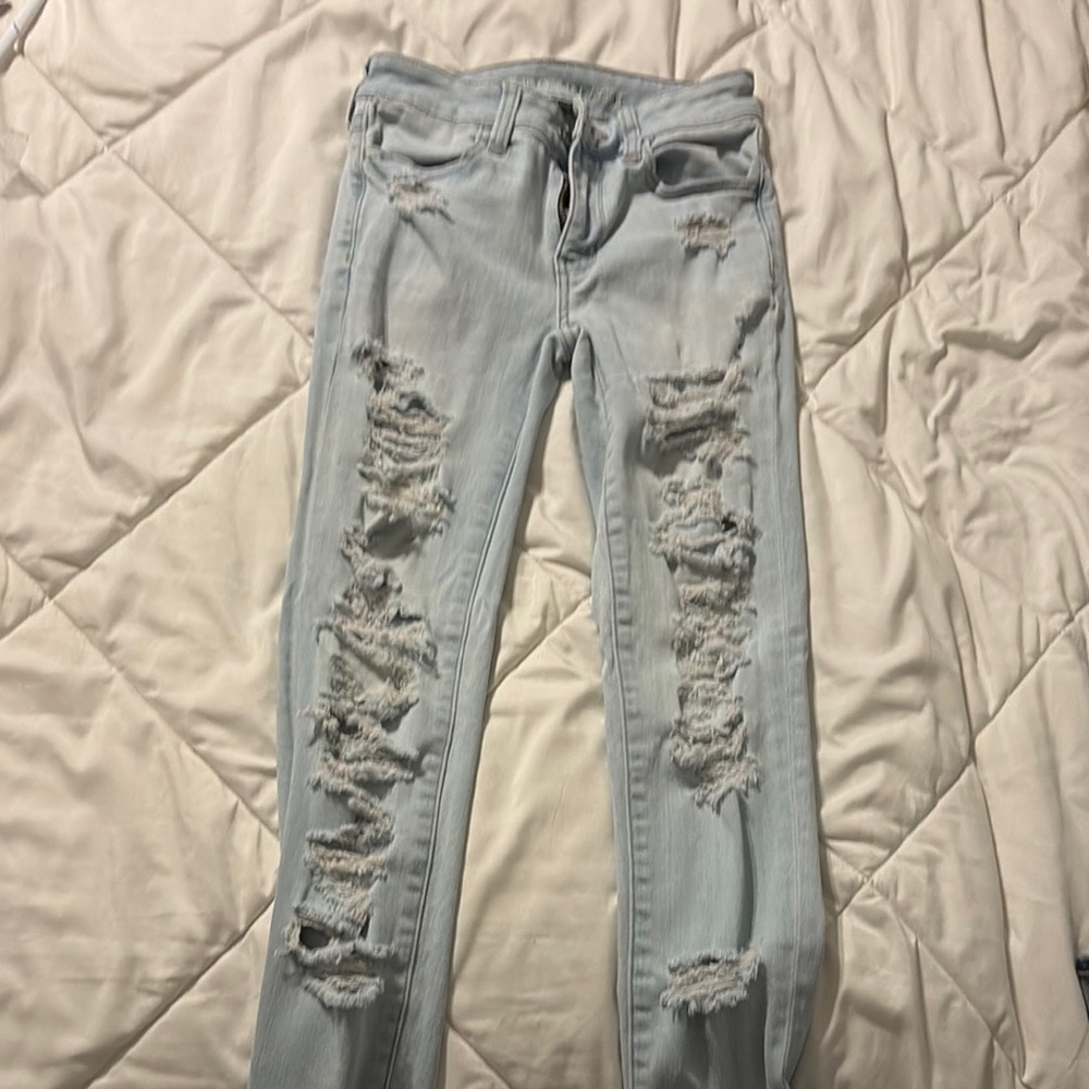 American Eagle Outfitters Light Blue Skinny Distressed Jeans